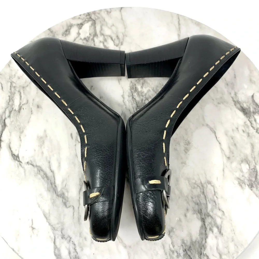 RSVP Collection Contrast Stitch Buckle hardware black leather pumps 9 classic - Picture 7 of 14